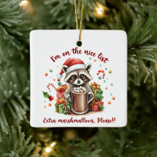 Santa’s Sweet Raccoon Treat Ceramic Ornament
