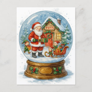 Santa’s Toy Workshop Christmas Snow Globe Postcard