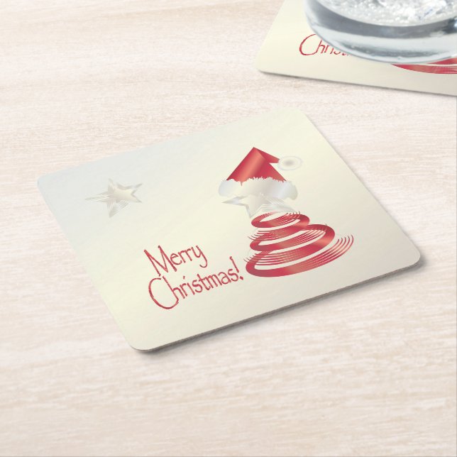 Santa s Tree Square Paper Coaster (Angled)