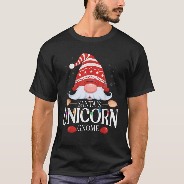 Santa s Unicorn Gnome Matching Christmas Pajama  T-Shirt (Front)