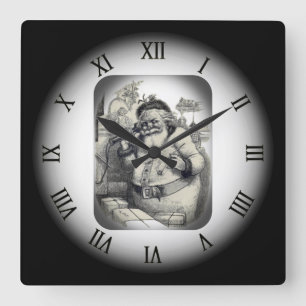 Santa’s Window ~ Hello Santa ~ On Old Telephone ~ Square Wall Clock