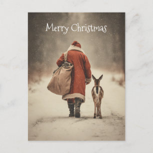 Santa’s Winter Woodland Journey Holiday Postcard