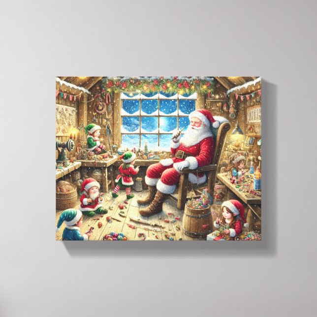 Santa’s Workshop Christmas Wall Art | Cosy Rustic  (Front)