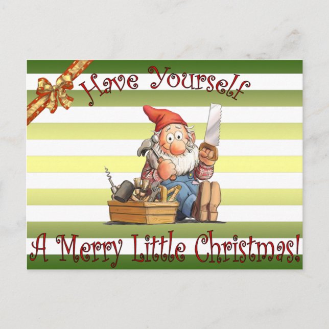 Santa’s Workshop Elfs ~ Toolbox Elf ~ Christmas ~ Holiday Postcard (Front)