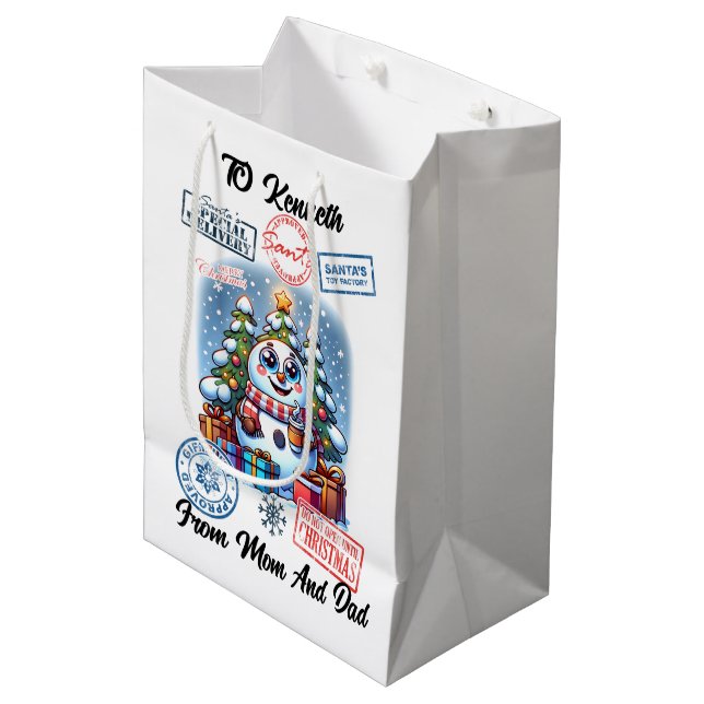 Santa Sack Filled With Gifts and Holiday Cheer Medium Gift Bag (Front Angled)