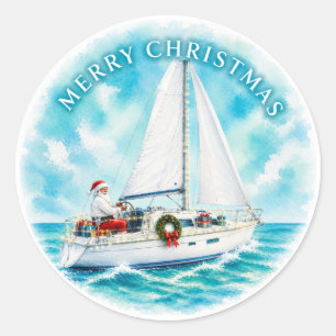 Santa Sailing – Tropical Christmas by the Sea Classic Round Sticker