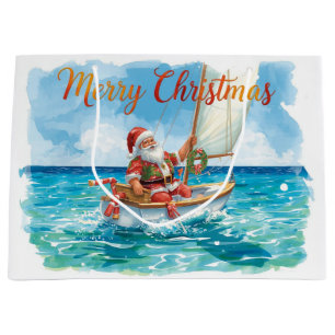 Santa Sailing – Tropical Christmas by the Sea Large Gift Bag