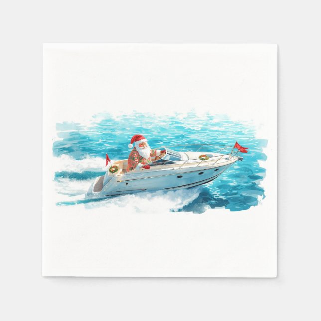Santa Sailing – Tropical Christmas by the Sea Napkin (Front)