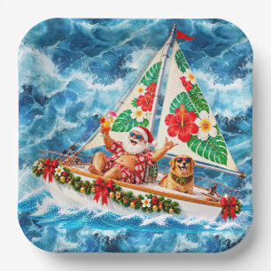 Santa Sailing – Tropical Christmas by the Sea Paper Plate