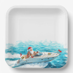 Santa Sailing – Tropical Christmas by the Sea Paper Plate