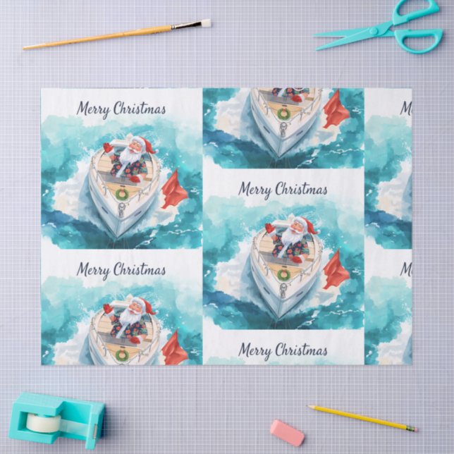 Santa Sailing – Tropical Christmas by the Sea Tissue Paper (Craft)