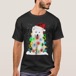 Santa Samoyed Christmas Light Pajama Dog X mas Mat T-Shirt