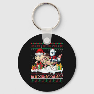 Santa Samoyed Riding Axolotl Christmas Sweater Lov Key Ring