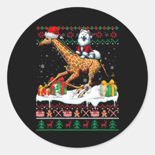 Santa Samoyed Riding Giraffe Christmas Sweater Lov Classic Round Sticker