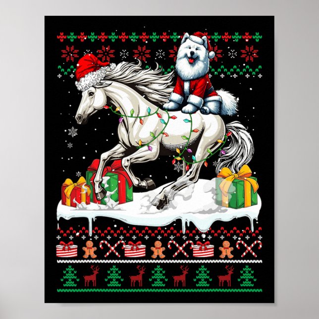 Santa Samoyed Riding Horse Christmas Sweater Lover Poster (Front)