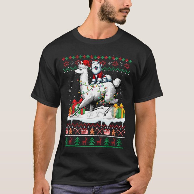 Santa Samoyed Riding Llama Christmas Sweater Lover (Front)
