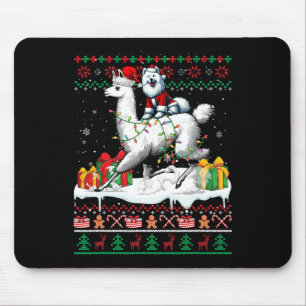 Santa Samoyed Riding Llama Christmas Sweater Lover Mouse Mat