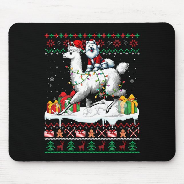 Santa Samoyed Riding Llama Christmas Sweater Lover Mouse Mat (Front)
