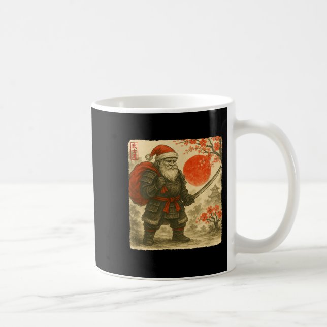Santa Samurai Japanese Warrior Costume Sumi-e Art  Coffee Mug (Right)