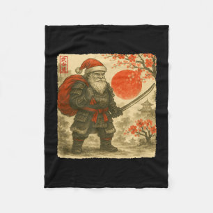Santa Samurai Japanese Warrior Costume Sumi-e Art Fleece Blanket