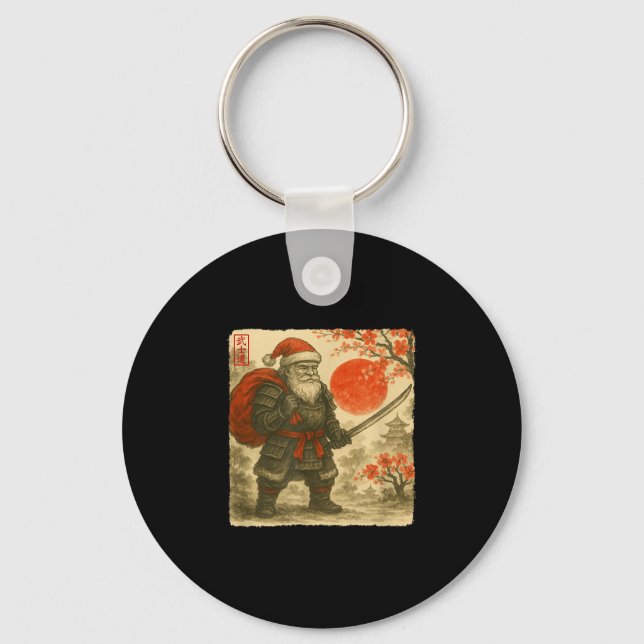 Santa Samurai Japanese Warrior Costume Sumi-e Art  Key Ring (Front)