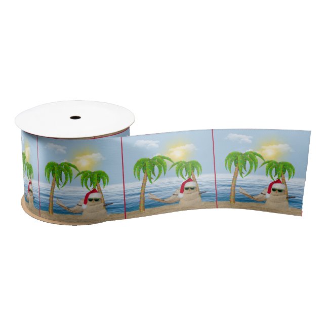 Santa Sandman With Christmas Palm Trees Satin Ribbon (Spool)