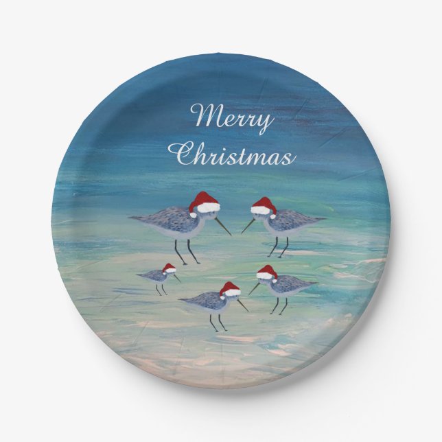 Santa Sandpipers Christmas Holiday party paper Paper Plate (Front)