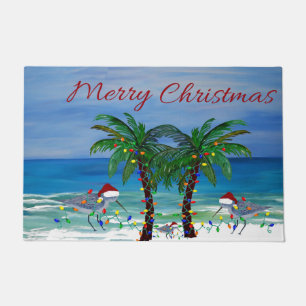 Santa sandpipers with Christmas palm trees Doormat