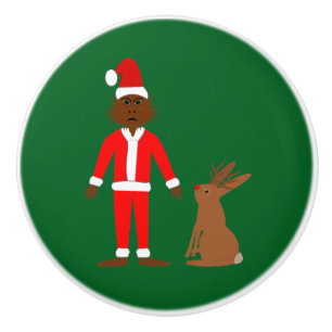 Santa Sasquatch and Jackalope Christmas Ceramic Knob