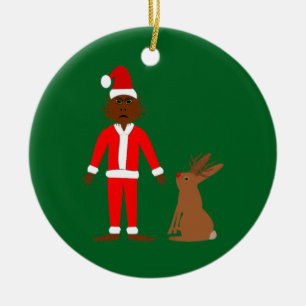 Santa Sasquatch and Jackalope Christmas Custom Ceramic Tree Decoration