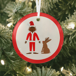 Santa Sasquatch and Jackalope Christmas Glass Tree Decoration