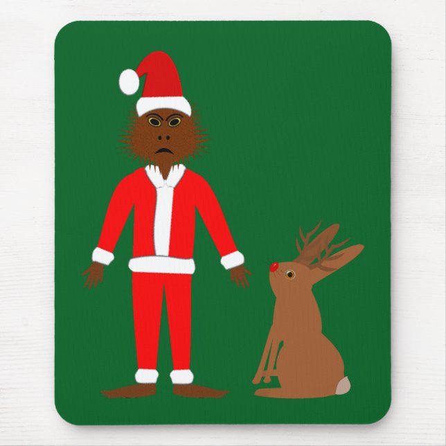 Santa Sasquatch and Jackalope Christmas Mouse Mat (Front)
