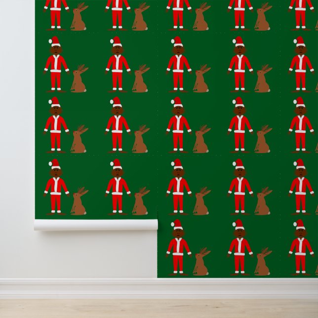 Santa Sasquatch and Jackalope Christmas Patterned Wallpaper (Application)