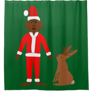 Santa Sasquatch and Jackalope Christmas Shower Curtain