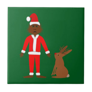 Santa Sasquatch and Jackalope Christmas Tile