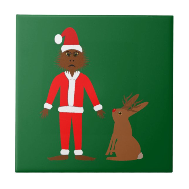Santa Sasquatch and Jackalope Christmas Tile (Front)