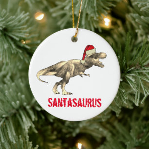 Santa saurus Christmas Dinosaur Scary T Rex Elf Ceramic Tree Decoration