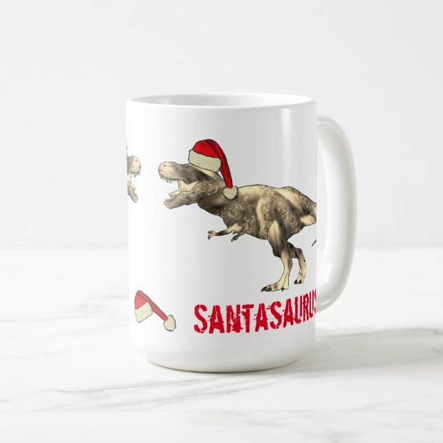 Santa saurus Christmas Dinosaur Scary T Rex Elf Coffee Mug (Front Right)