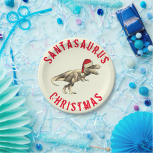 Santa saurus Christmas Dinosaur Scary T Rex Slogan Paper Plate