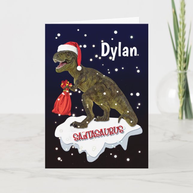 Santa-saurus Dinosaur Personalise Christmas Card (Front)