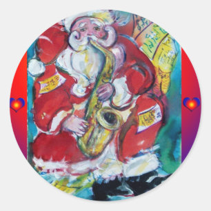 SANTA & SAX, CHRISTMAS PARTY CLASSIC ROUND STICKER