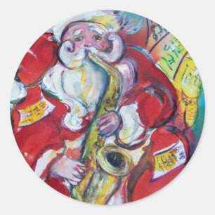 SANTA & SAX, CHRISTMAS PARTY CLASSIC ROUND STICKER