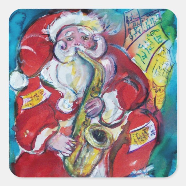 SANTA & SAX, CHRISTMAS PARTY SQUARE STICKER (Front)