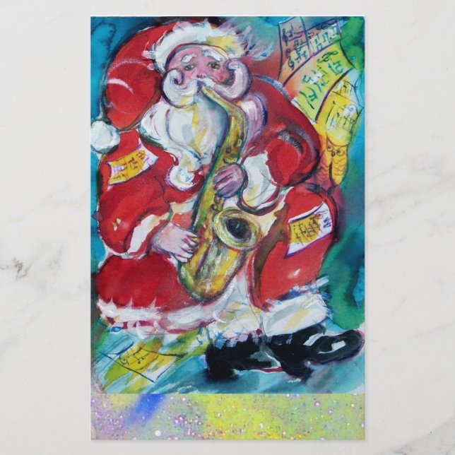 SANTA & SAX, MUSICAL CHRISTMAS PARTY STATIONERY (Front)