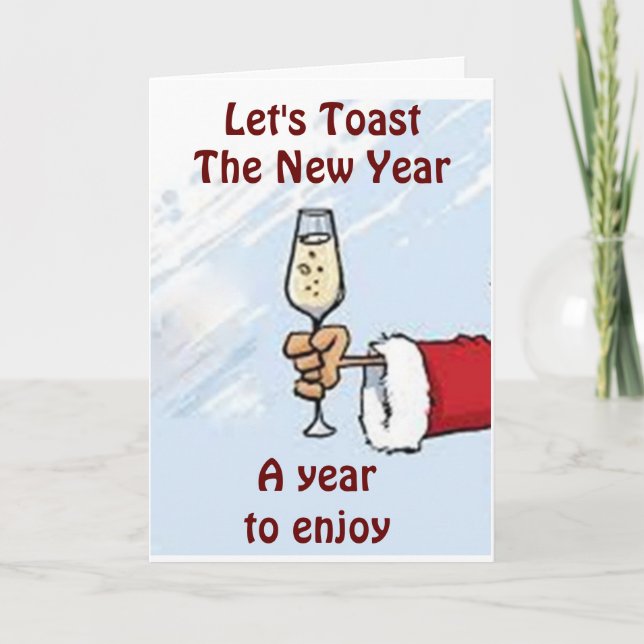 SANTA SAYS HAPPY NEW YEAR WITH A TOAST HOLIDAY CARD (Front)