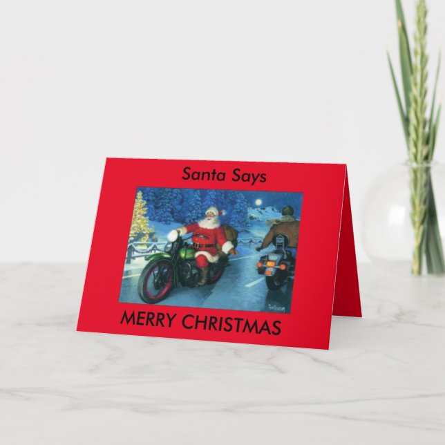 Santa says Merry Christmas motorcycle card (Front)