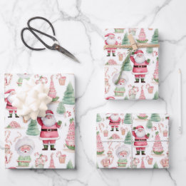 Santa Scene Pink Coordinating Christmas Wrapping Paper Sheet