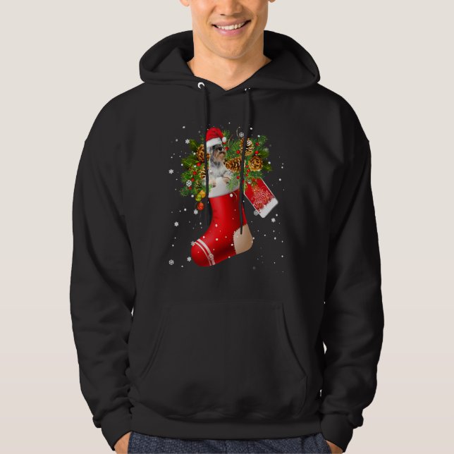 Santa Schnauzer In Christmas Sock Pajama Hoodie (Front)