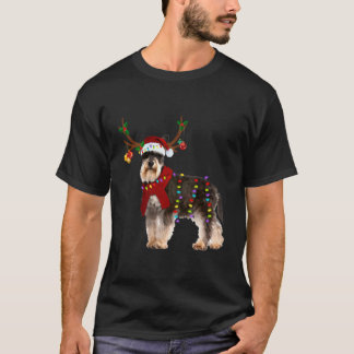 Santa Schnauzer Reindeer Light Christmas Gifts T-Shirt