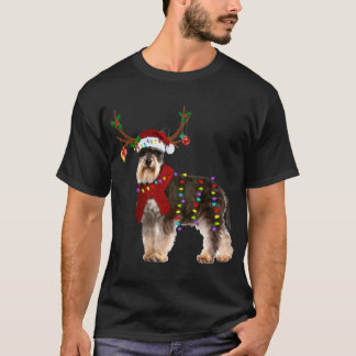 Santa Schnauzer reindeer Light Christmas T-Shirt